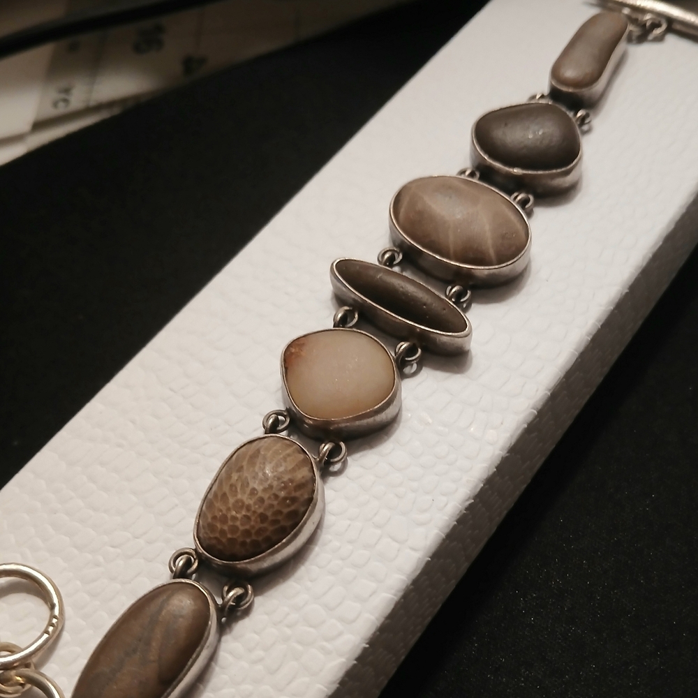 Terri Logan River Stone Toggle Clasp Bracelet Set In Genuine Silver